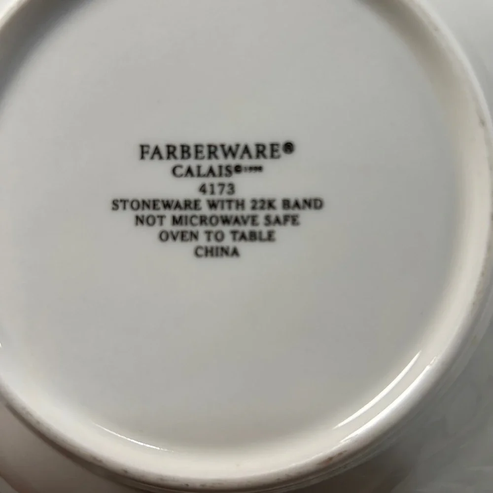 Farberware Calais Dinnerware Set Bowl & Plate White Gold 22K Band‎ Oven Safe